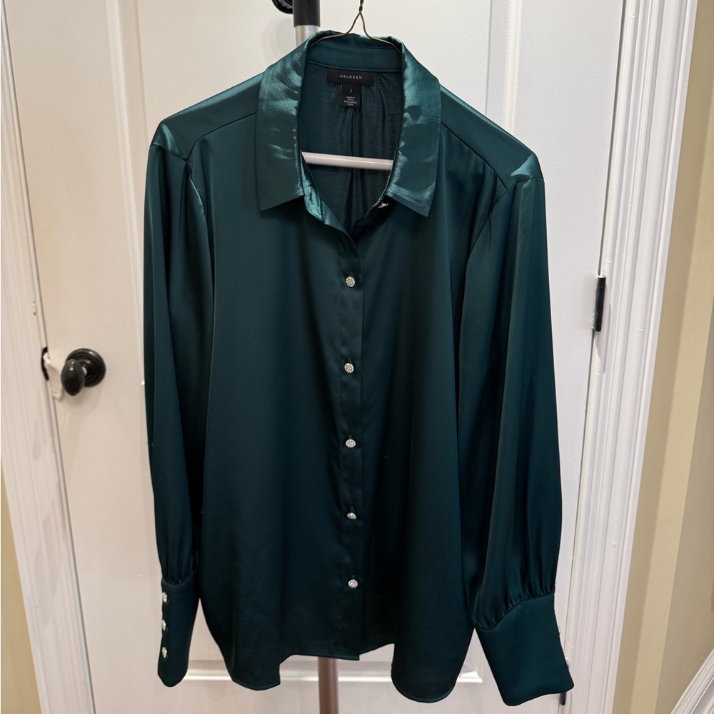 Halogen Button Down Blouse - Emerald Green - image 1